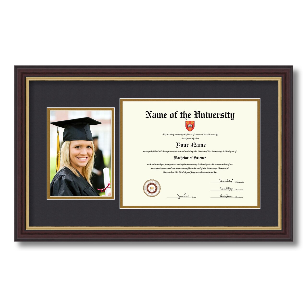 ArtToFrames 8.5x11 inch Diploma Frame with 6" x 8" Inch Image Opening - Framed with Black and Gold Mats, Comes with Regular Acrylic and Sawtooth Hanger for Wall Hanging (DT-8.5x11)